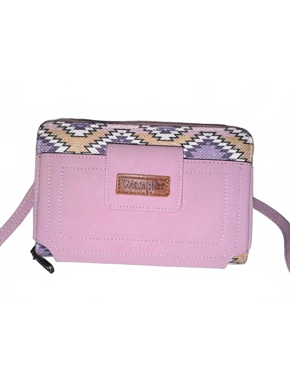 Wrangler Crossbody Wallet Purse with Adjustable Strap and Geometric Pattern